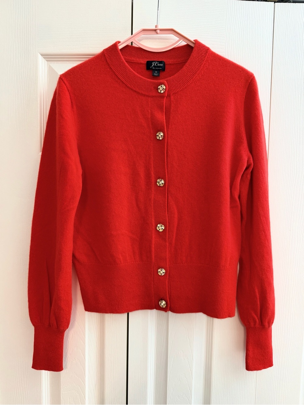J. Crew Red Crewneck Button Cardigan with Gold-Tone Buttons